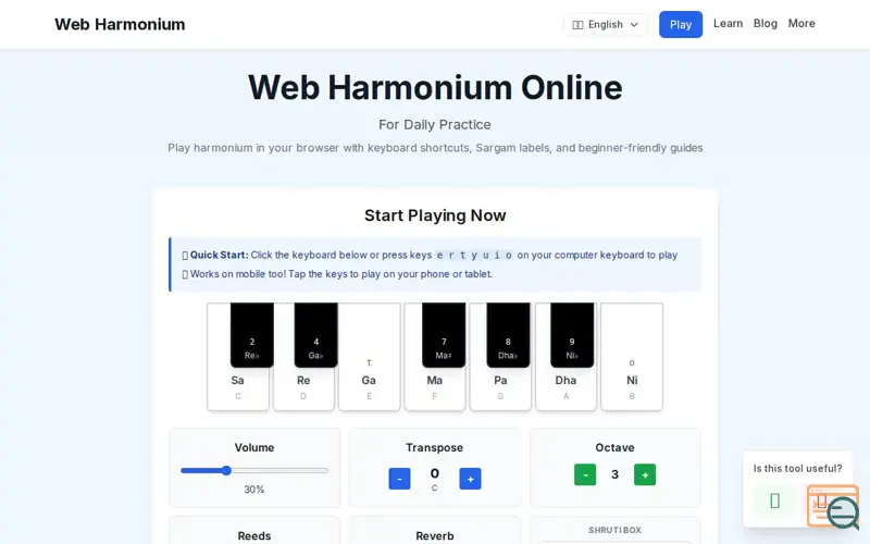 Screenshot of Web Harmonium