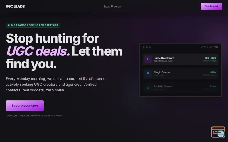 Screenshot of UGC Leads