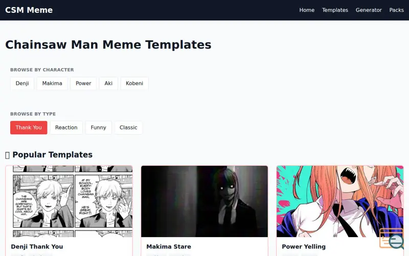 Screenshot of Chainsaw Man Meme Templates