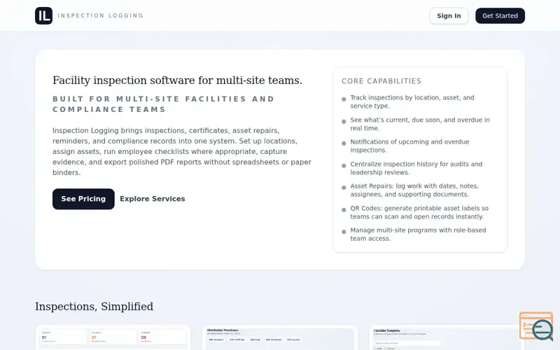 Screenshot of Inspection Logging