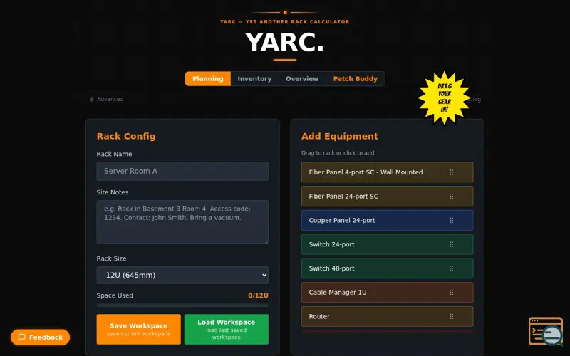 Screenshot of YARC — Yet Another Rack Calculator