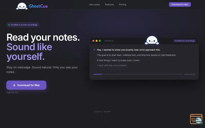 Screenshot of GhostCue — Invisible Notes App for Mac