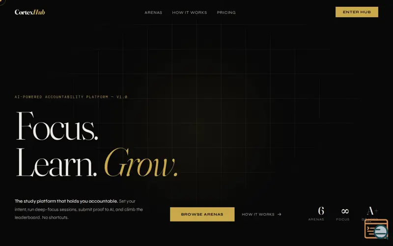 Screenshot of Cortex Hub — Focus. Learn. Grow.