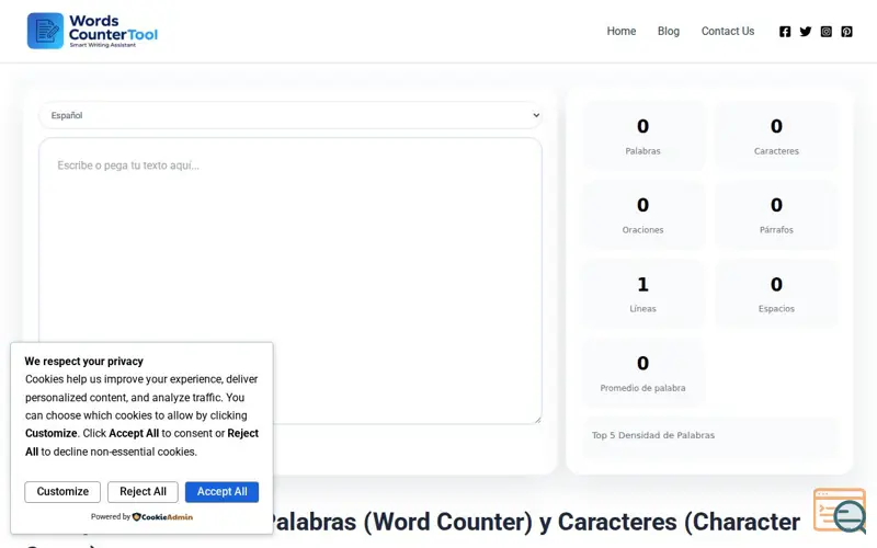 Screenshot of Words Counter Tool