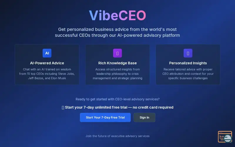 Screenshot of VibeCEO