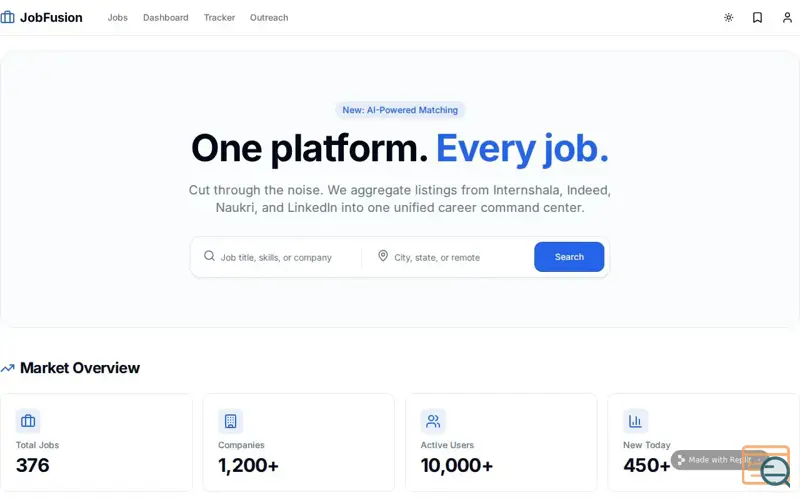 Screenshot of JobFusion