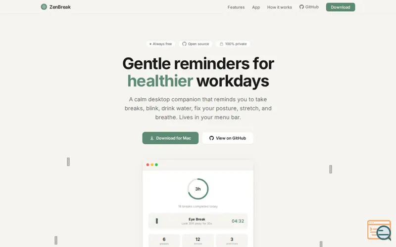 Screenshot of ZenBreak - Healthy Work Reminders