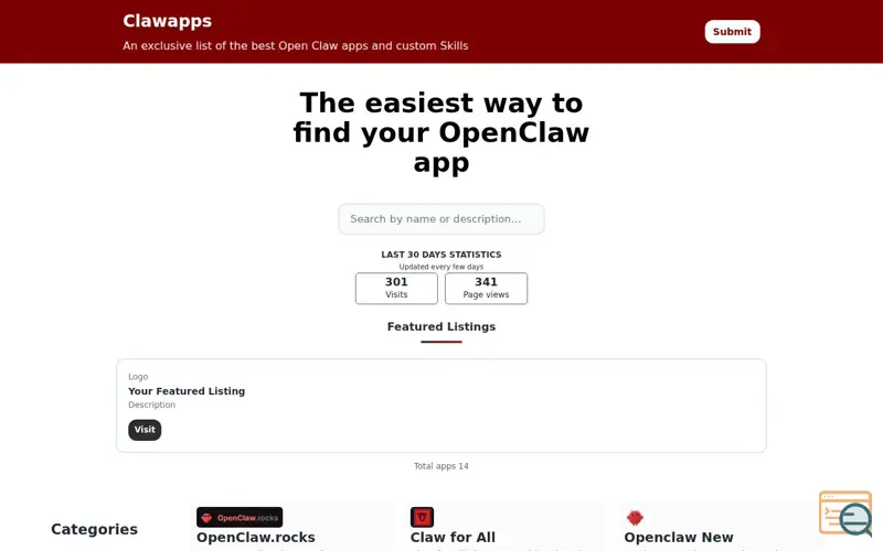 Screenshot of ClawApps