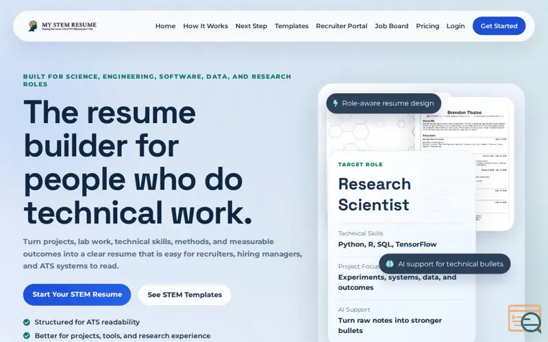 Screenshot of My STEM Resume 2.0