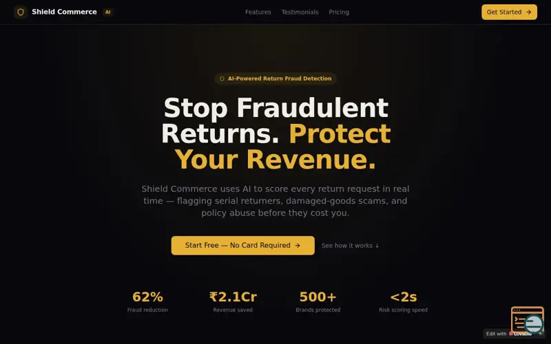 Screenshot of shield commerce ai 