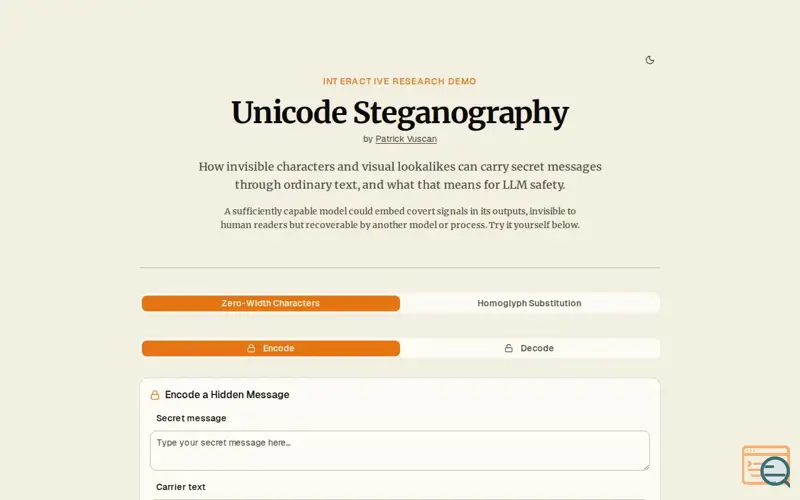 Screenshot of Unicode Steganography