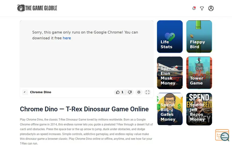 Screenshot of TheGameGloble - Chrome Dino