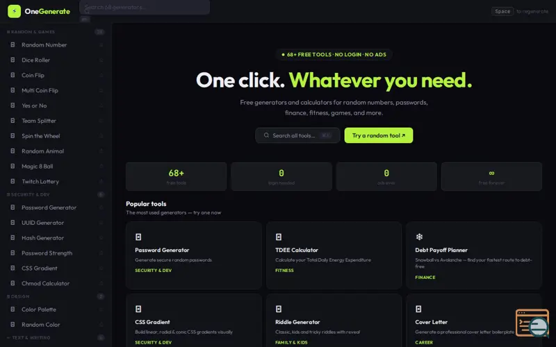 Screenshot of OneGenerate