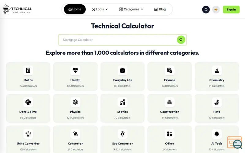 Screenshot of Technical Calculator