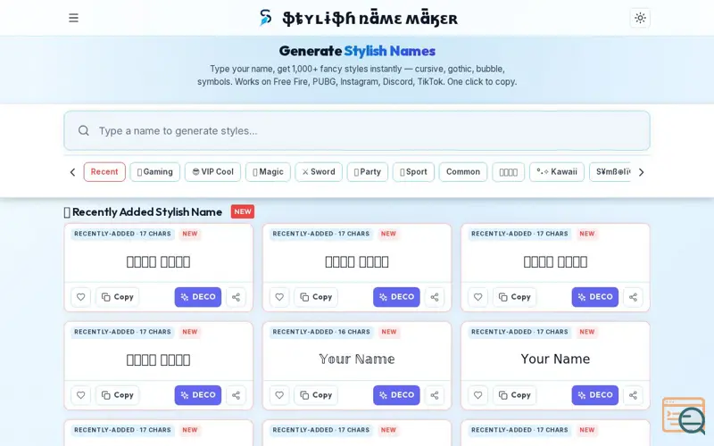 Screenshot of Stylish Name Maker