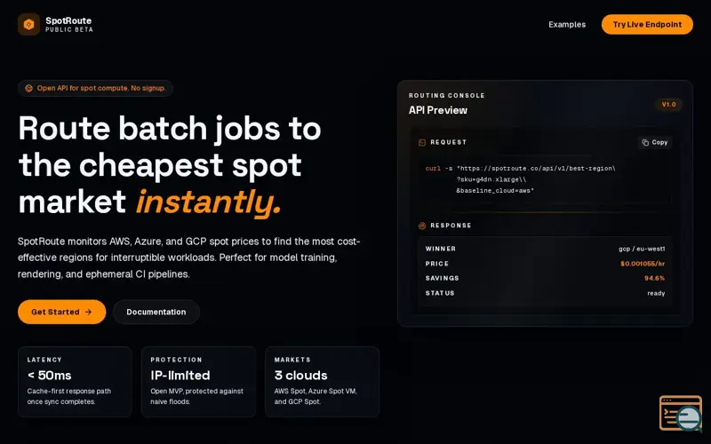 Screenshot of Train ML models for 80% less by always picking the cheapest Spot region