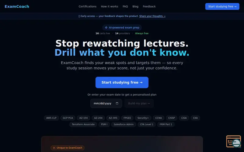 Screenshot of ExamCoach