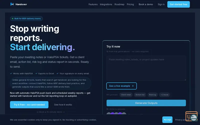 Screenshot of Handover