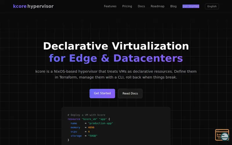 Screenshot of kcore Hypervisor