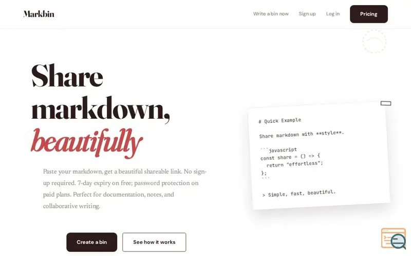 Screenshot of Markbin