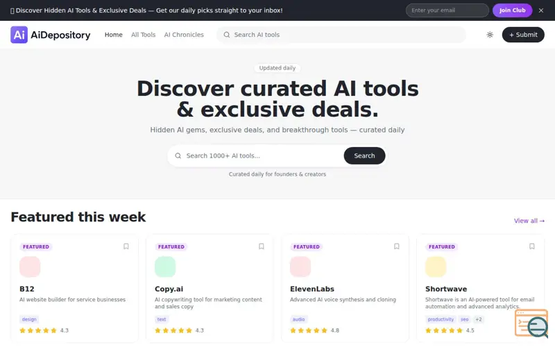 Screenshot of AiDepository.com