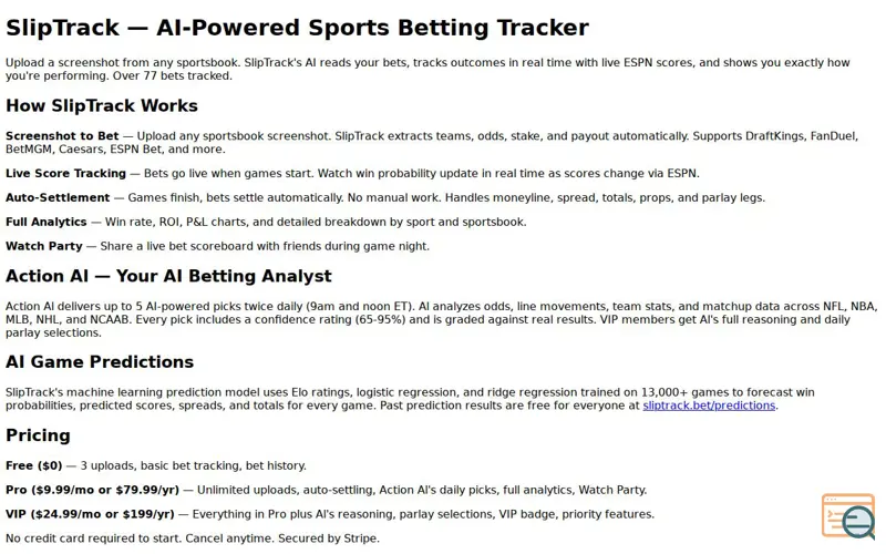 Screenshot of SlipTrack