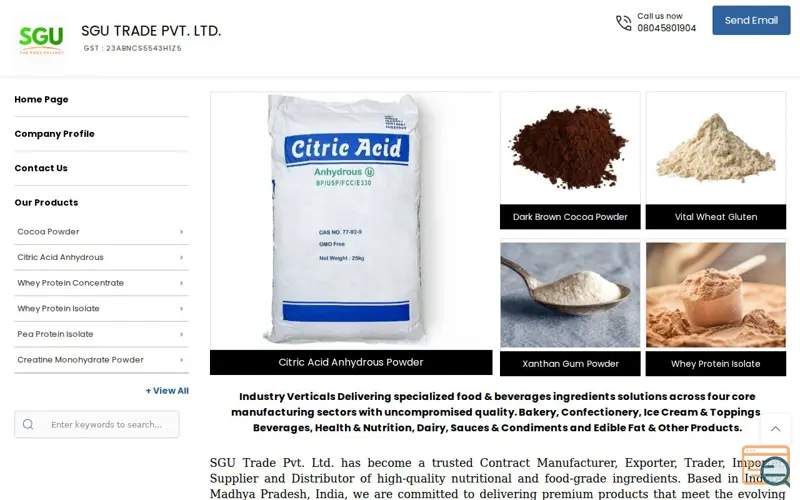 Screenshot of Brown & Alkalized Cocoa Powder Supplier