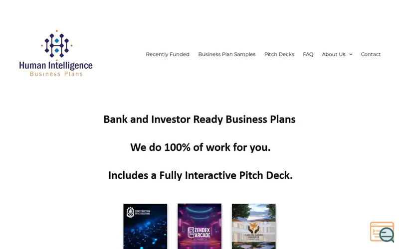 Screenshot of Human Intelligence Business Plans