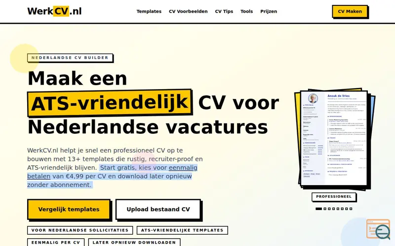 Screenshot of WerkCV