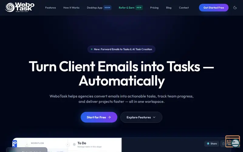 Screenshot of WeboTask – Email to Task & Projects