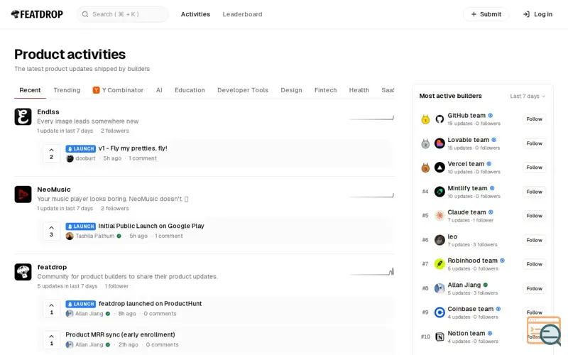 Screenshot of FeatDrop