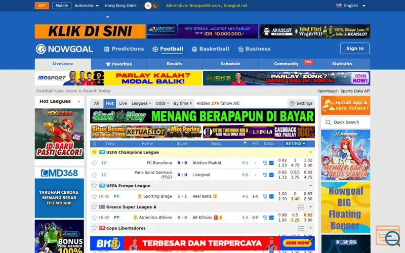 Screenshot of Nowgoal.net