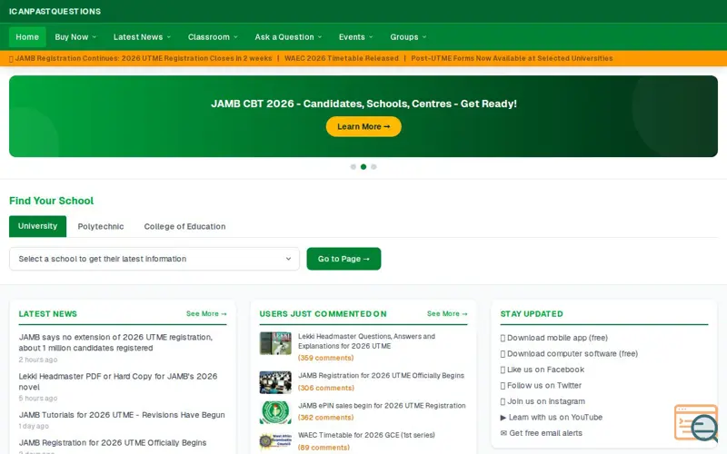 Screenshot of ICANPASTQUESTIONS