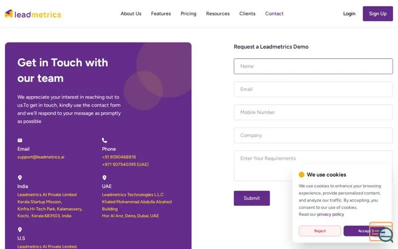 Screenshot of leadmetrics