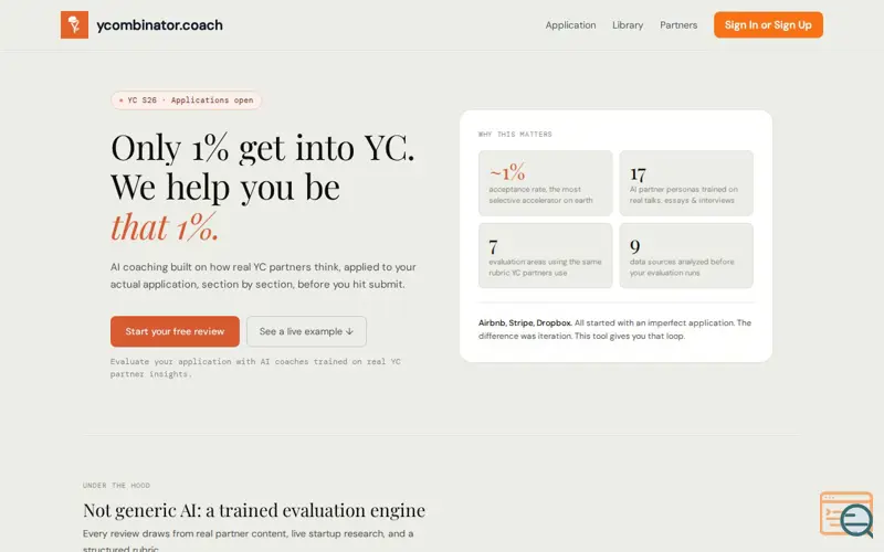 Screenshot of ycombinator.coach