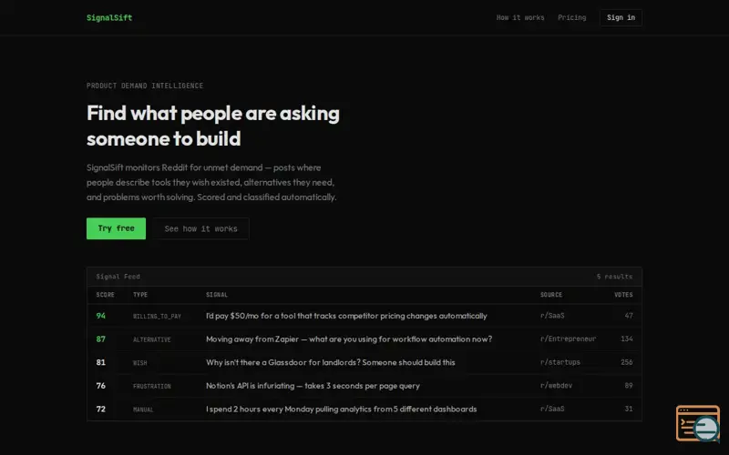 Screenshot of SignalSift