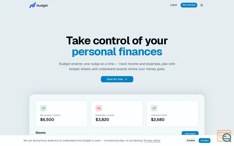 Screenshot of Nudget