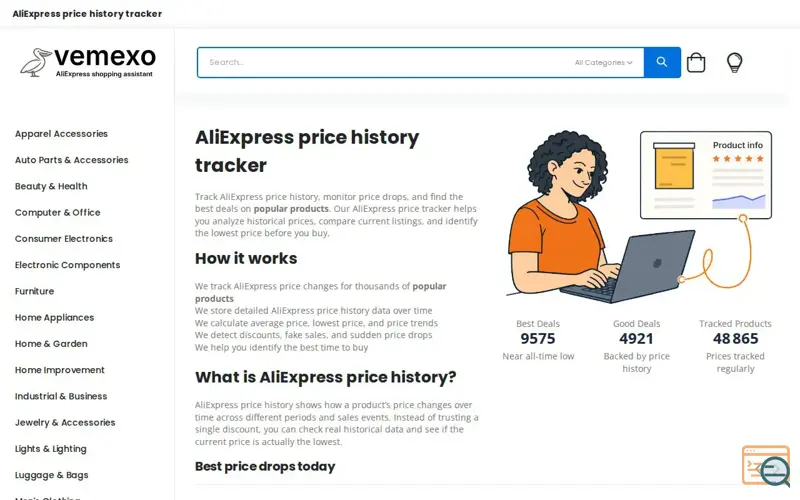 Screenshot of Vemexo - AliExpress price history