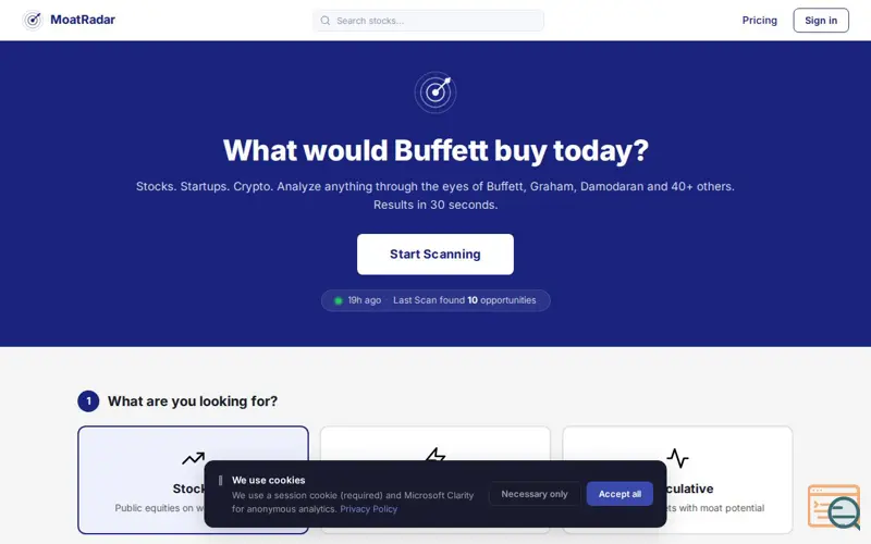 Screenshot of MoatRadar