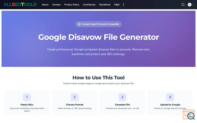Screenshot of Backlink Disavow Tool