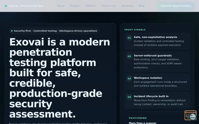 Screenshot of Exovai Security & Development