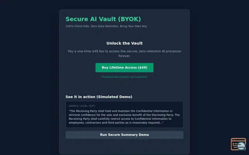 Screenshot of BYOK Privacy Vault