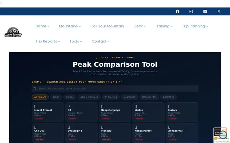 Screenshot of 5 free mountaineering planning tools.