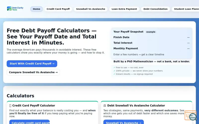 Screenshot of DebtClarityTools