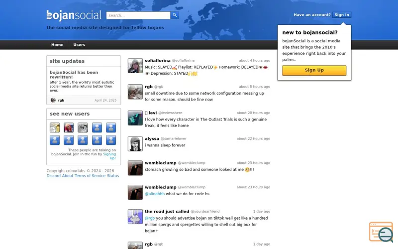 Screenshot of bojanSocial