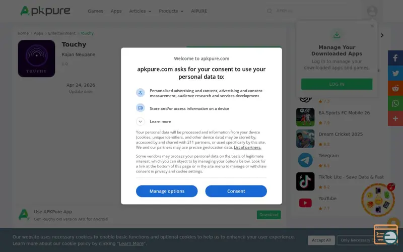 Screenshot of touchy