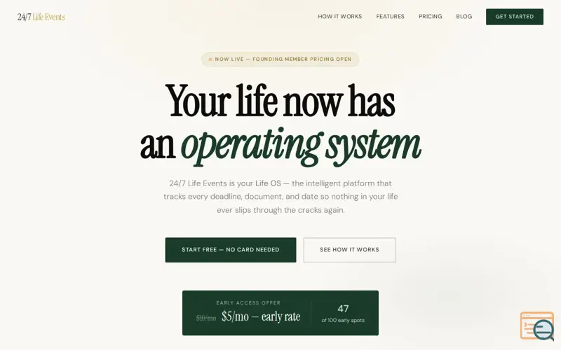 Screenshot of 24/7 Life Events 