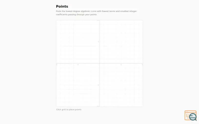 Screenshot of Points- find simple algebraic curves in the browser