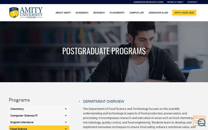 Screenshot of MSc Food Science & Tech – Amity Punjab