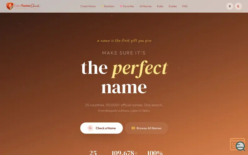 Screenshot of EuroNameCheck